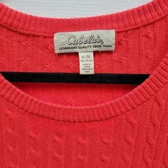Cabela's Cable Knit Sweater Coral Orangeish Pullover Size XL - Picture 2 of 3
